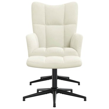 vidaXL Πολυθρόνα Relax Λευκό Κρεμ Βελούδινη με Σκαμπό 62x68x98cm 1 τεμ.