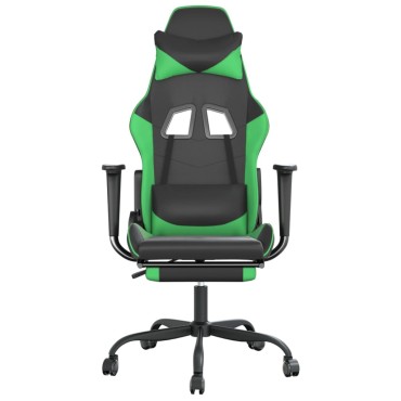 vidaXL Καρέκλα Gaming Μασάζ Υποπόδιο Μαύρο/Πράσινο από Συνθετικό Δέρμα 66x56x(120,5-131)cm 1 τεμ.