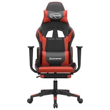 vidaXL Καρέκλα Gaming Μασάζ Υποπόδιο Μαύρο/Κόκκινο από Συνθετικό Δέρμα 67x58x(118-128)cm 1 τεμ.
