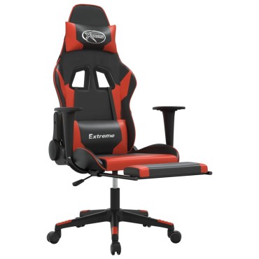 vidaXL Καρέκλα Gaming Μασάζ Υποπόδιο Μαύρο/Κόκκινο από Συνθετικό Δέρμα 67x58x(118-128)cm 1 τεμ.