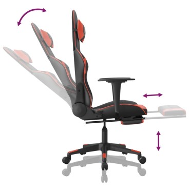 vidaXL Καρέκλα Gaming Μασάζ Υποπόδιο Μαύρο/Κόκκινο από Συνθετικό Δέρμα 67x58x(118-128)cm 1 τεμ.