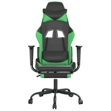 vidaXL Καρέκλα Gaming Μασάζ Υποπόδιο Μαύρο/Πράσινο από Συνθετικό Δέρμα 66x56x(120,5-131)cm 1 τεμ.