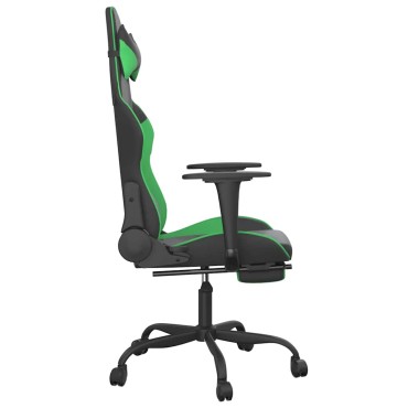 vidaXL Καρέκλα Gaming Μασάζ Υποπόδιο Μαύρο/Πράσινο από Συνθετικό Δέρμα 66x56x(120,5-131)cm 1 τεμ.