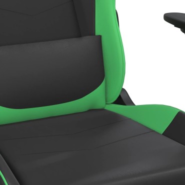 vidaXL Καρέκλα Gaming Μασάζ Υποπόδιο Μαύρο/Πράσινο από Συνθετικό Δέρμα 66x56x(120,5-131)cm 1 τεμ.