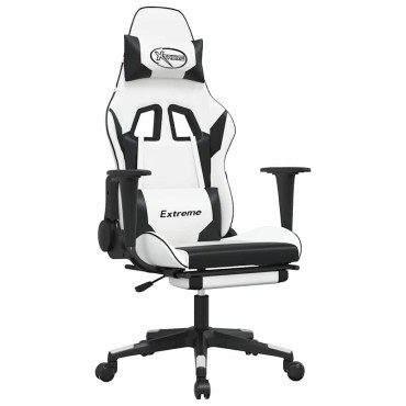 vidaXL Καρέκλα Gaming Μασάζ Υποπόδιο Λευκό & Μαύρο από Συνθετικό Δέρμα 67x58x(118-128)cm 1 τεμ.