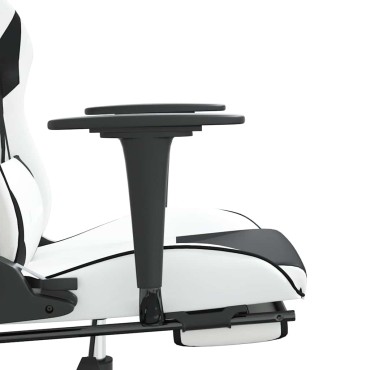 vidaXL Καρέκλα Gaming Μασάζ Υποπόδιο Λευκό & Μαύρο από Συνθετικό Δέρμα 67x58x(118-128)cm 1 τεμ.