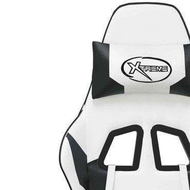 vidaXL Καρέκλα Gaming Μασάζ Υποπόδιο Λευκό & Μαύρο από Συνθετικό Δέρμα 67x58x(118-128)cm 1 τεμ.