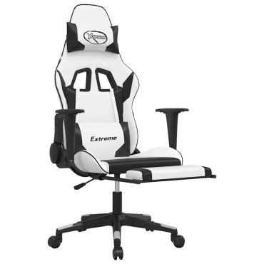 vidaXL Καρέκλα Gaming Μασάζ Υποπόδιο Λευκό & Μαύρο από Συνθετικό Δέρμα 67x58x(118-128)cm 1 τεμ.