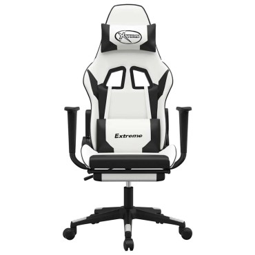 vidaXL Καρέκλα Gaming Μασάζ Υποπόδιο Λευκό & Μαύρο από Συνθετικό Δέρμα 67x58x(118-128)cm 1 τεμ.