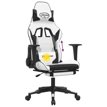 vidaXL Καρέκλα Gaming Μασάζ Υποπόδιο Λευκό & Μαύρο από Συνθετικό Δέρμα 67x58x(118-128)cm 1 τεμ.