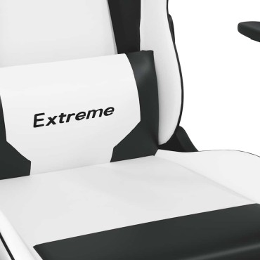 vidaXL Καρέκλα Gaming Μασάζ Υποπόδιο Λευκό & Μαύρο από Συνθετικό Δέρμα 67x58x(118-128)cm 1 τεμ.