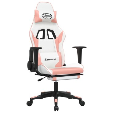 vidaXL Καρέκλα Gaming με Υποπόδιο Λευκό και Ροζ από Συνθετικό Δέρμα 67x58x(118-128)cm 1 τεμ.