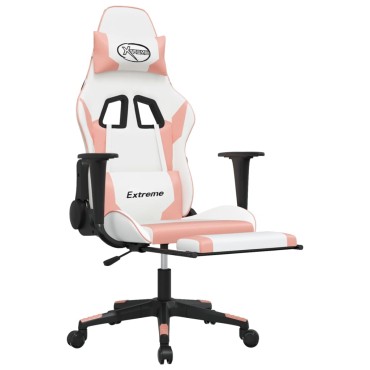 vidaXL Καρέκλα Gaming με Υποπόδιο Λευκό και Ροζ από Συνθετικό Δέρμα 67x58x(118-128)cm 1 τεμ.