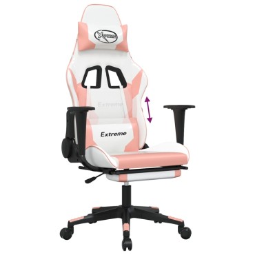 vidaXL Καρέκλα Gaming με Υποπόδιο Λευκό και Ροζ από Συνθετικό Δέρμα 67x58x(118-128)cm 1 τεμ.