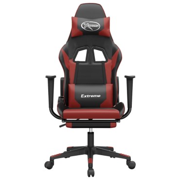 vidaXL Καρέκλα Gaming Μασάζ Υποπόδιο Μαύρο/Μπορντό από Συνθετικό Δέρμα 67x58x(118-128)cm 1 τεμ.