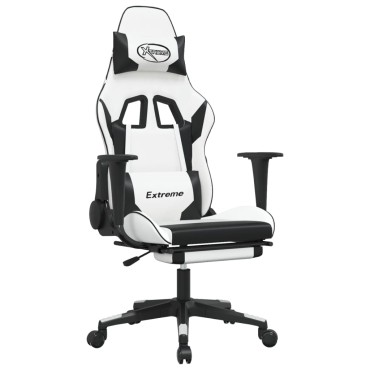 vidaXL Καρέκλα Gaming με Υποπόδιο Λευκό και Μαύρο από Συνθετικό Δέρμα 67x58x(118-128)cm 1 τεμ.