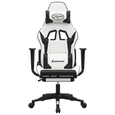vidaXL Καρέκλα Gaming με Υποπόδιο Λευκό και Μαύρο από Συνθετικό Δέρμα 67x58x(118-128)cm 1 τεμ.