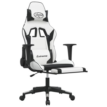vidaXL Καρέκλα Gaming με Υποπόδιο Λευκό και Μαύρο από Συνθετικό Δέρμα 67x58x(118-128)cm 1 τεμ.