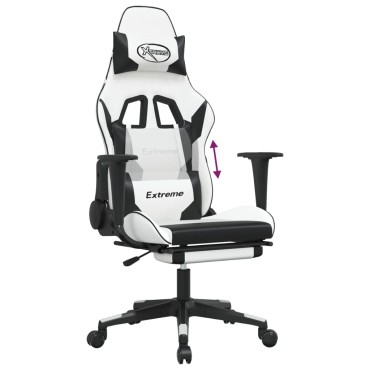 vidaXL Καρέκλα Gaming με Υποπόδιο Λευκό και Μαύρο από Συνθετικό Δέρμα 67x58x(118-128)cm 1 τεμ.