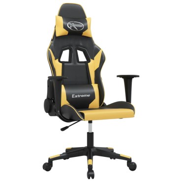 vidaXL Καρέκλα Gaming Μασάζ Μαύρο/Χρυσό από Συνθετικό Δέρμα 66,5x61x(118-127,5)cm 1 τεμ.