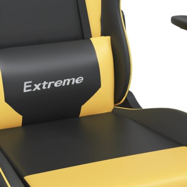 vidaXL Καρέκλα Gaming Μασάζ Μαύρο/Χρυσό από Συνθετικό Δέρμα 66,5x61x(118-127,5)cm 1 τεμ.