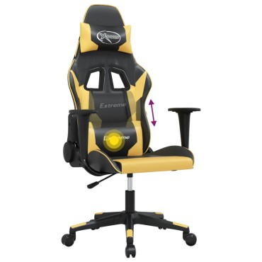 vidaXL Καρέκλα Gaming Μασάζ Μαύρο/Χρυσό από Συνθετικό Δέρμα 66,5x61x(118-127,5)cm 1 τεμ.