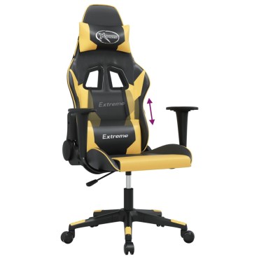 vidaXL Καρέκλα Gaming Μασάζ Μαύρο/Χρυσό από Συνθετικό Δέρμα 66,5x61x(118-127,5)cm 1 τεμ.