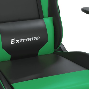 vidaXL Καρέκλα Gaming Μασάζ Μαύρο/Πράσινο από Συνθετικό Δέρμα 66,5x61x(118-127,5)cm 1 τεμ.