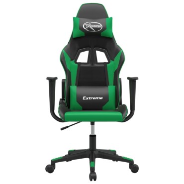 vidaXL Καρέκλα Gaming Μασάζ Μαύρο/Πράσινο από Συνθετικό Δέρμα 66,5x61x(118-127,5)cm 1 τεμ.