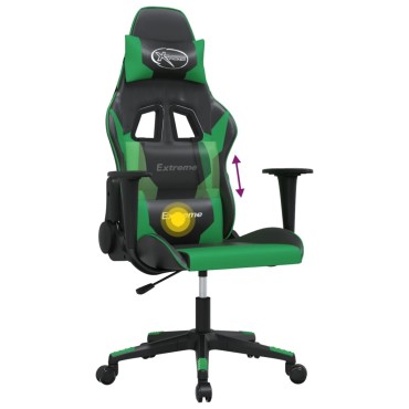 vidaXL Καρέκλα Gaming Μασάζ Μαύρο/Πράσινο από Συνθετικό Δέρμα 66,5x61x(118-127,5)cm 1 τεμ.