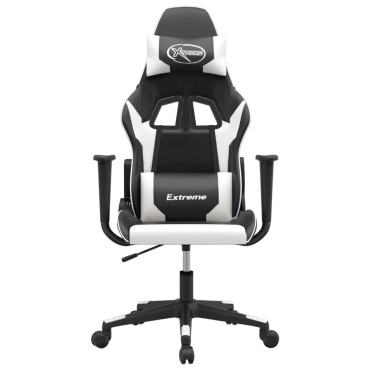 vidaXL Καρέκλα Gaming Μασάζ Ασπρόμαυρη από Συνθετικό Δέρμα 66,5x61x(118-127,5)cm 1 τεμ.