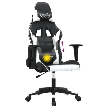 vidaXL Καρέκλα Gaming Μασάζ Ασπρόμαυρη από Συνθετικό Δέρμα 66,5x61x(118-127,5)cm 1 τεμ.