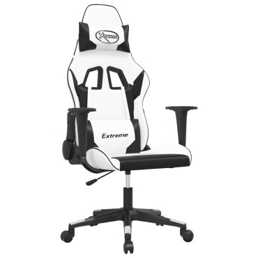 vidaXL Καρέκλα Gaming Μασάζ Λευκό/Μαύρο από Συνθετικό Δέρμα 66,5x61x(118-127,5)cm 1 τεμ.