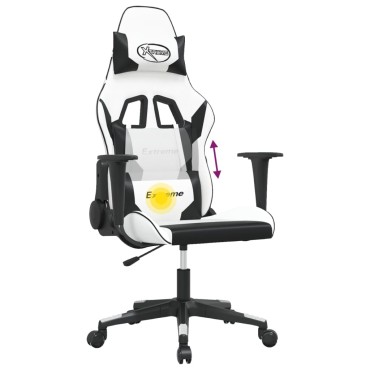 vidaXL Καρέκλα Gaming Μασάζ Λευκό/Μαύρο από Συνθετικό Δέρμα 66,5x61x(118-127,5)cm 1 τεμ.