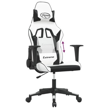 vidaXL Καρέκλα Gaming Μασάζ Λευκό/Μαύρο από Συνθετικό Δέρμα 66,5x61x(118-127,5)cm 1 τεμ.