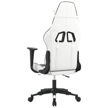 vidaXL Καρέκλα Gaming Μασάζ Λευκό/Μαύρο από Συνθετικό Δέρμα 66,5x61x(118-127,5)cm 1 τεμ.