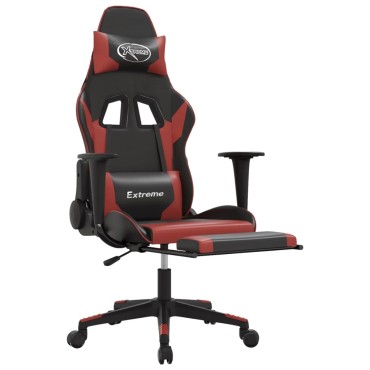 vidaXL Καρέκλα Gaming Μασάζ Υποπόδιο Μαύρο/Μπορντό από Συνθετικό Δέρμα 67x58x(118-128)cm 1 τεμ.