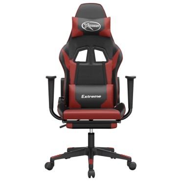 vidaXL Καρέκλα Gaming Μασάζ Υποπόδιο Μαύρο/Μπορντό από Συνθετικό Δέρμα 67x58x(118-128)cm 1 τεμ.
