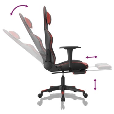 vidaXL Καρέκλα Gaming Μασάζ Υποπόδιο Μαύρο/Μπορντό από Συνθετικό Δέρμα 67x58x(118-128)cm 1 τεμ.