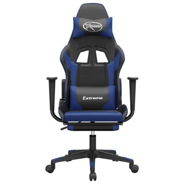 vidaXL Καρέκλα Gaming Μασάζ Υποπόδιο Μαύρο/μπλε από Συνθετικό Δέρμα 67x58x(118-128)cm 1 τεμ.