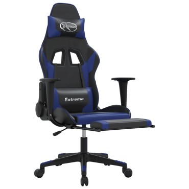 vidaXL Καρέκλα Gaming Μασάζ Υποπόδιο Μαύρο/μπλε από Συνθετικό Δέρμα 67x58x(118-128)cm 1 τεμ.