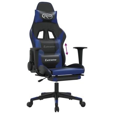 vidaXL Καρέκλα Gaming Μασάζ Υποπόδιο Μαύρο/μπλε από Συνθετικό Δέρμα 67x58x(118-128)cm 1 τεμ.