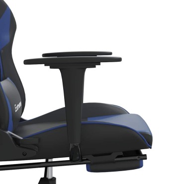 vidaXL Καρέκλα Gaming Μασάζ Υποπόδιο Μαύρο & Μπλε από Συνθετικό Δέρμα 67x58x(118-128)cm 1 τεμ.