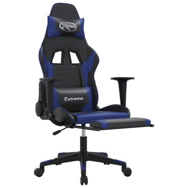 vidaXL Καρέκλα Gaming Μασάζ Υποπόδιο Μαύρο & Μπλε από Συνθετικό Δέρμα 67x58x(118-128)cm 1 τεμ.