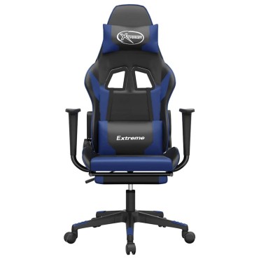 vidaXL Καρέκλα Gaming Μασάζ Υποπόδιο Μαύρο & Μπλε από Συνθετικό Δέρμα 67x58x(118-128)cm 1 τεμ.