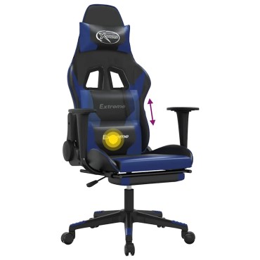 vidaXL Καρέκλα Gaming Μασάζ Υποπόδιο Μαύρο & Μπλε από Συνθετικό Δέρμα 67x58x(118-128)cm 1 τεμ.