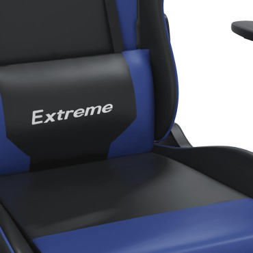 vidaXL Καρέκλα Gaming Μασάζ Υποπόδιο Μαύρο & Μπλε από Συνθετικό Δέρμα 67x58x(118-128)cm 1 τεμ.