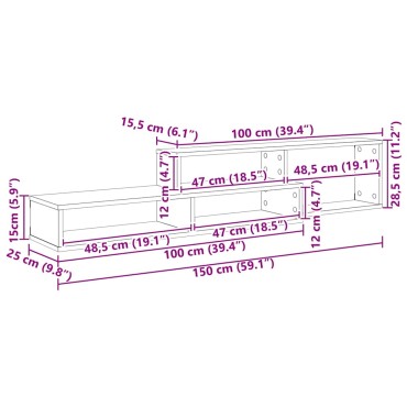 vidaXL ΡάφιΤηλεόρασηςΤοίχου 150x25x28,5cm Επεξεργασμένο Ξύλο