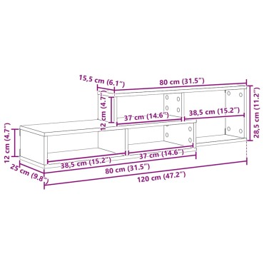 vidaXL ΡάφιΤηλεόρασηςΤοίχου 120x25x28,5cm Επεξεργασμένο Ξύλο