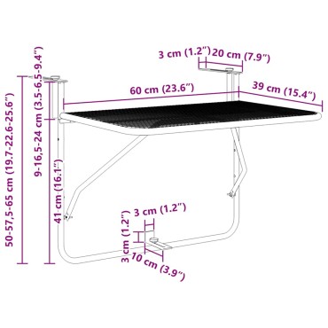 vidaXL Τραπέζι Μπαλκονιού Μαύρο 60x40cm Ατσάλινο 1 τεμ.